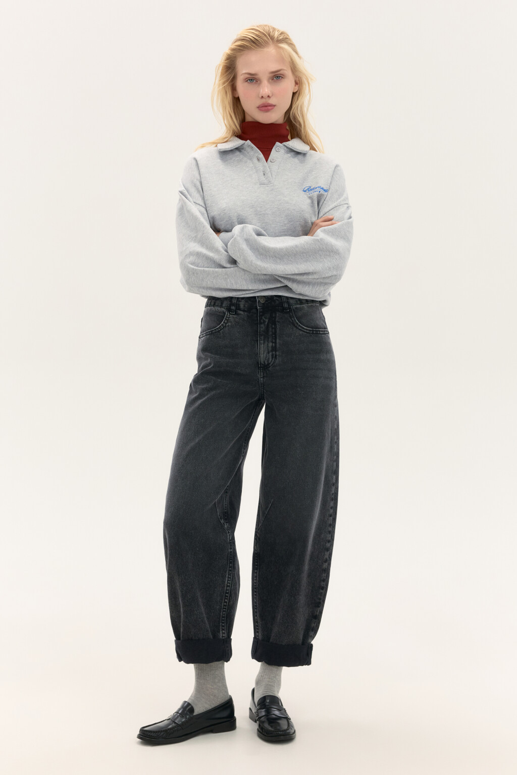 Джинсы-бананы с высокой посадкой - цвет серый - 4