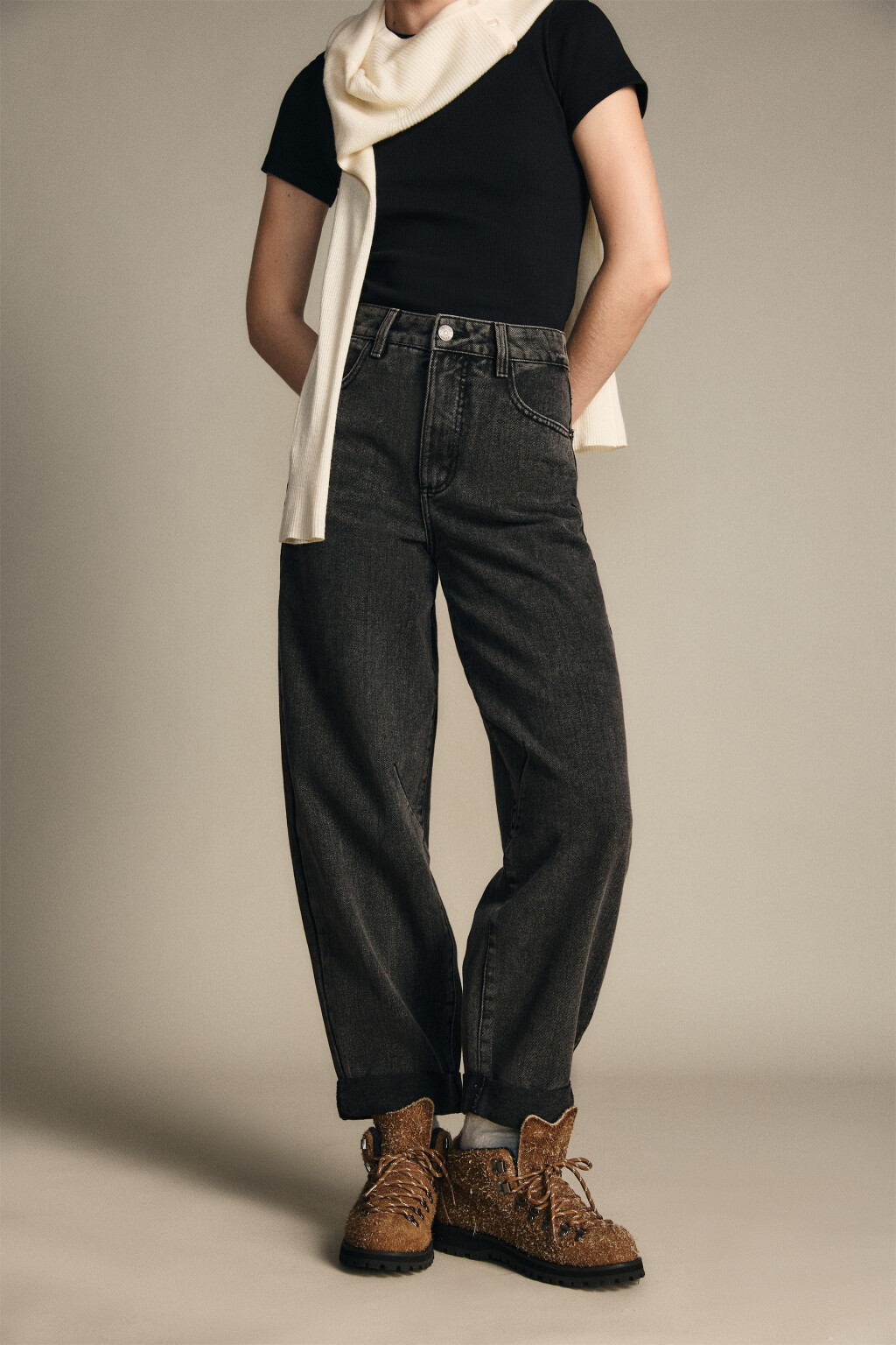 Джинсы barrel fit с высокой посадкой - цвет серый - 1