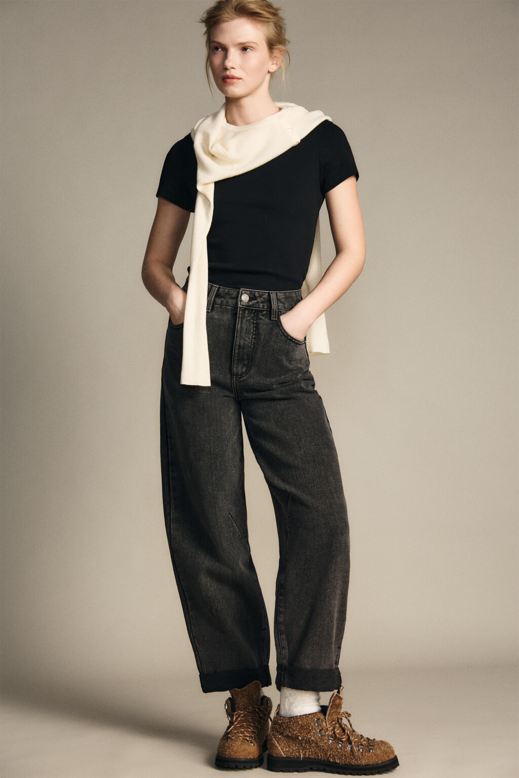 Джинсы barrel fit с высокой посадкой - цвет серый - 2