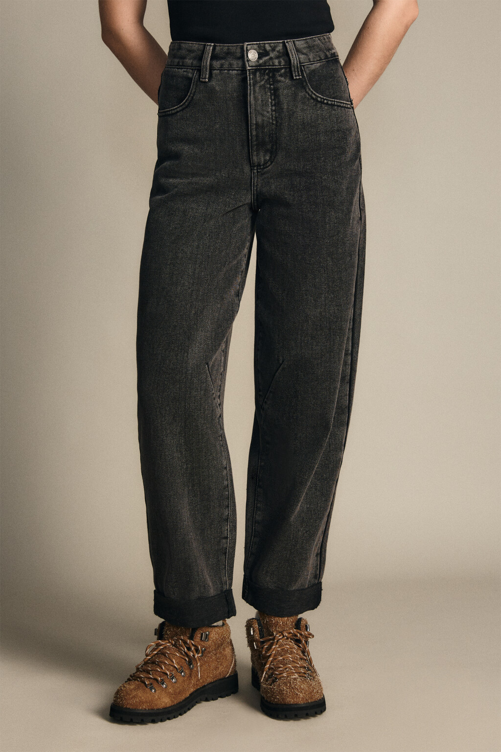 Джинсы barrel fit с высокой посадкой - цвет серый - 3