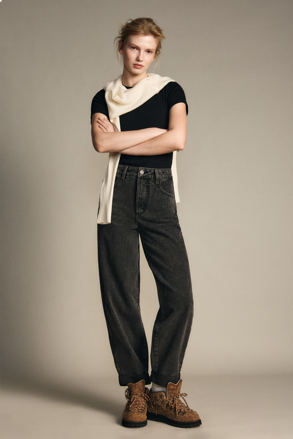 Джинсы barrel fit с высокой посадкой - цвет серый - 5