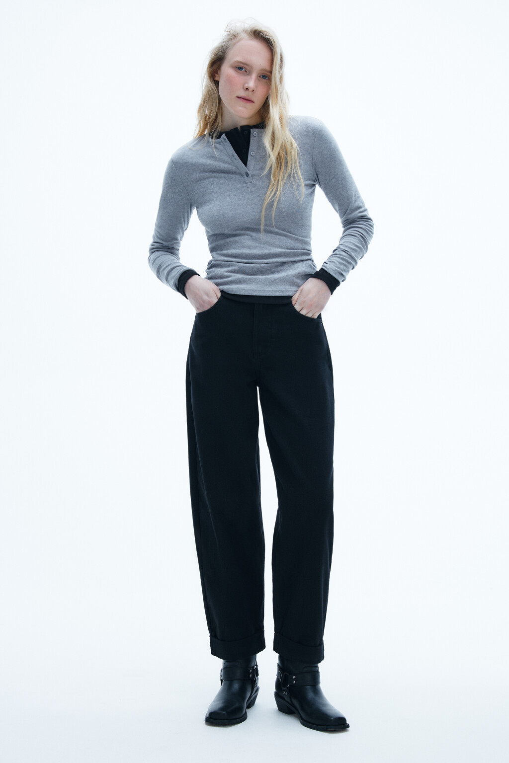 Джинсы barrel fit с высокой посадкой - цвет черный - 4