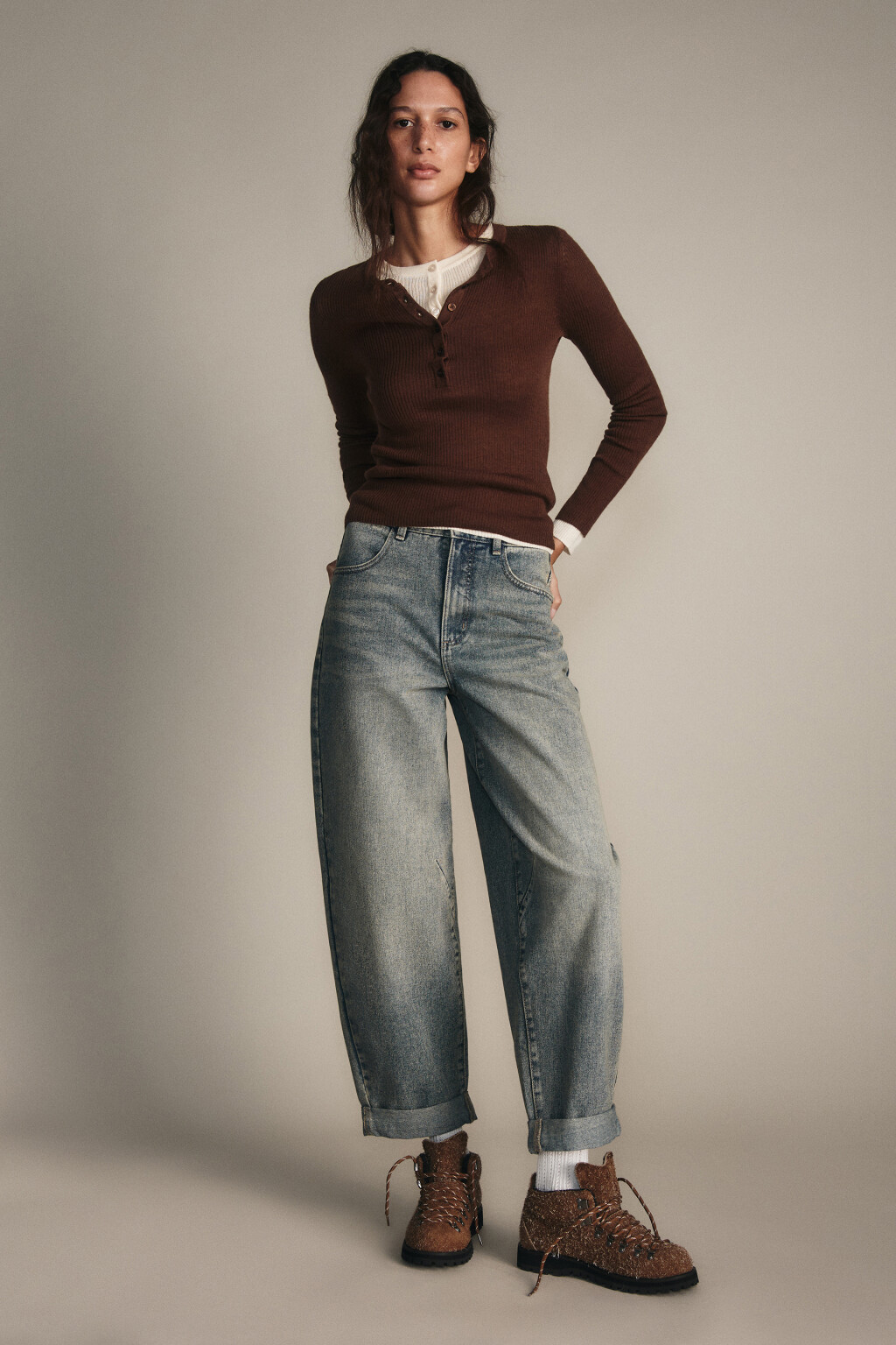 Джинсы barrel fit с высокой посадкой - цвет темный тинт - 4