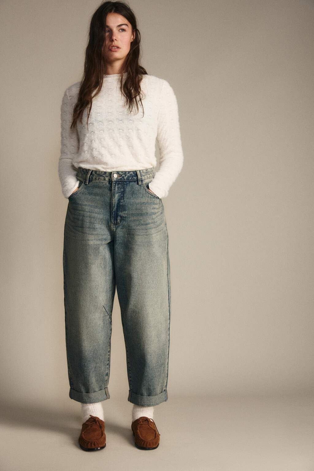 Джинсы barrel fit с высокой посадкой - цвет темный тинт - 1