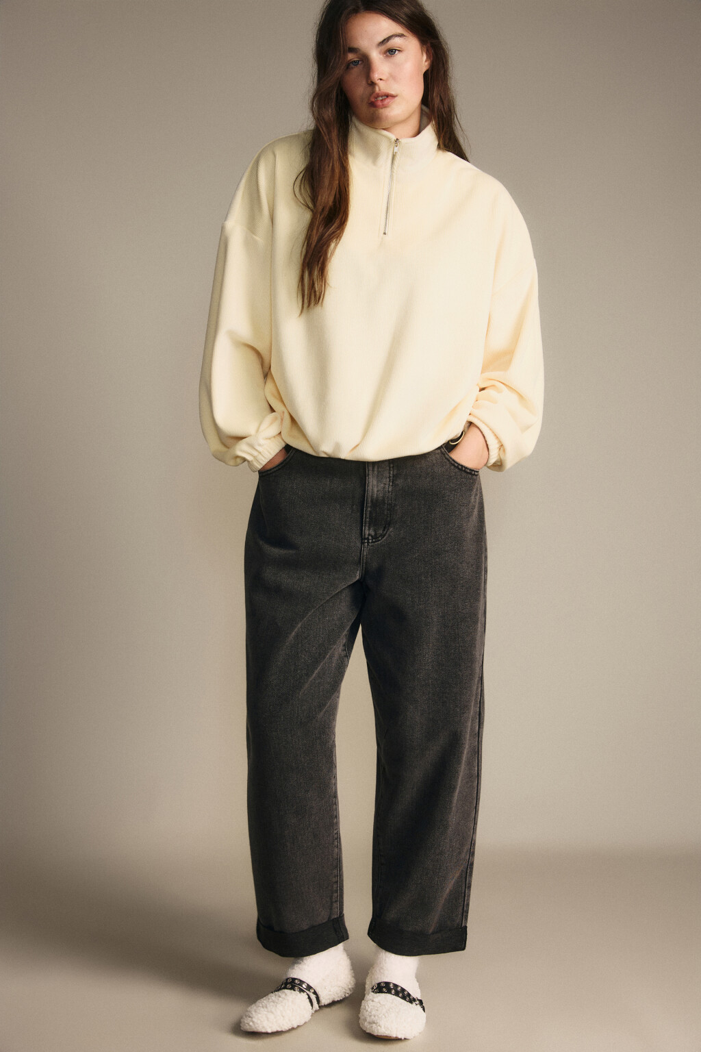 Джинсы barrel fit с высокой посадкой - цвет серый - 1