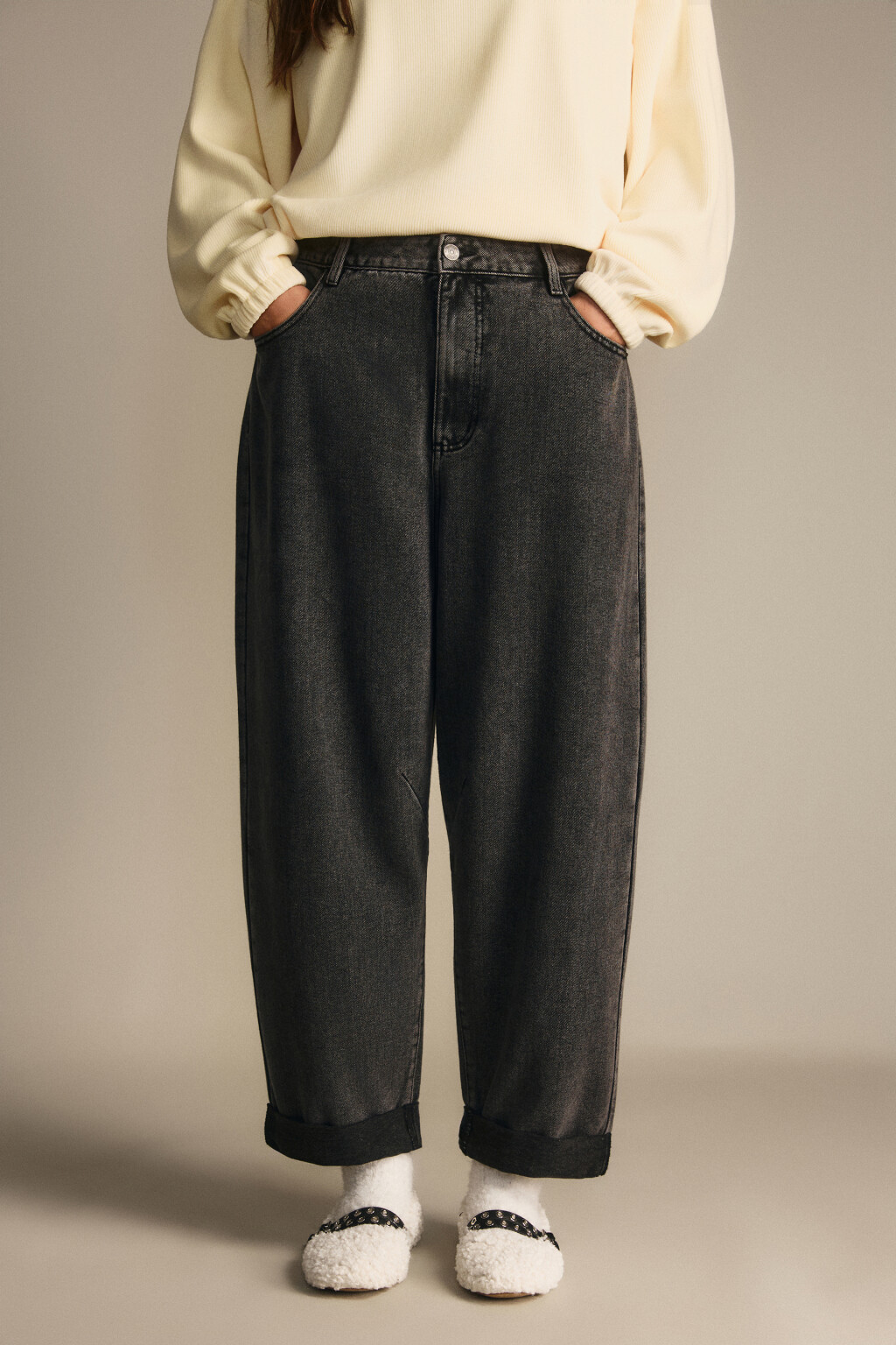 Джинсы barrel fit с высокой посадкой - цвет серый - 2