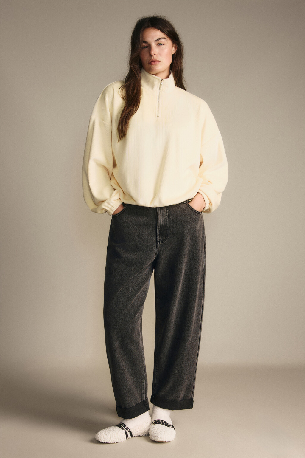 Джинсы barrel fit с высокой посадкой - цвет серый - 4