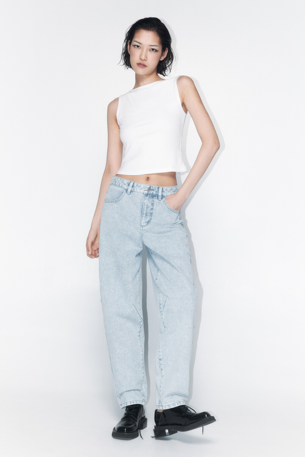 Джинсы bananas широкие с высокой посадкой - цвет голубой - 5