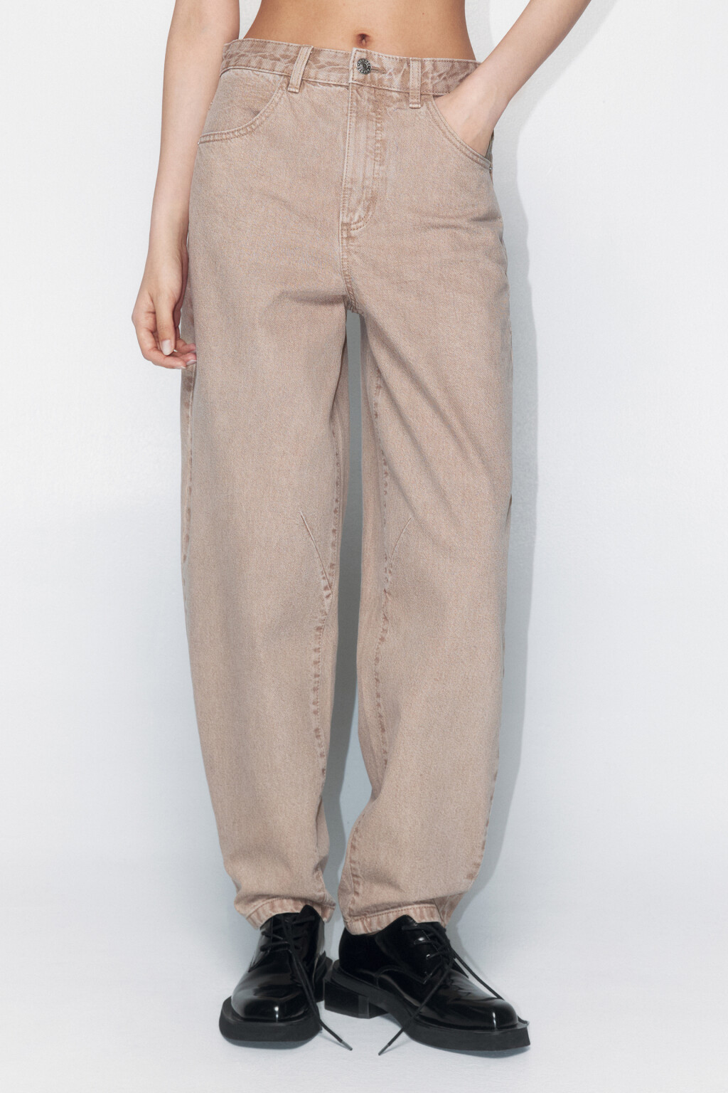 Джинсы bananas широкие с высокой посадкой - цвет бежевый - 2