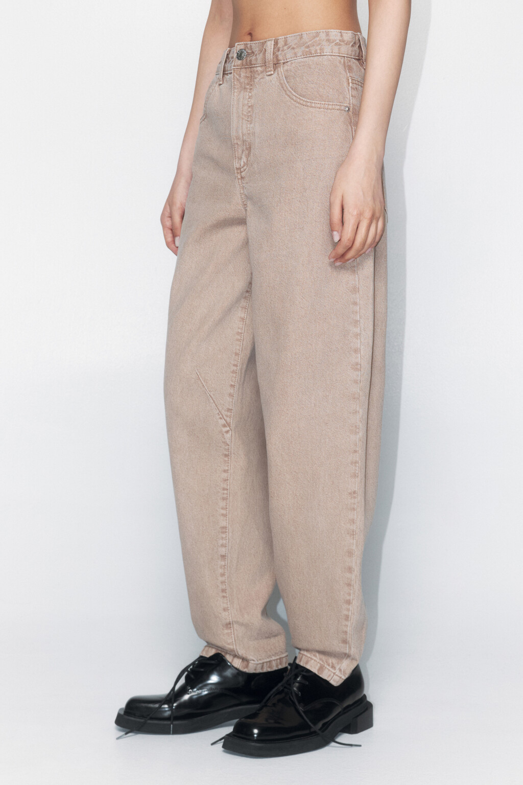 Джинсы bananas широкие с высокой посадкой - цвет бежевый - 3