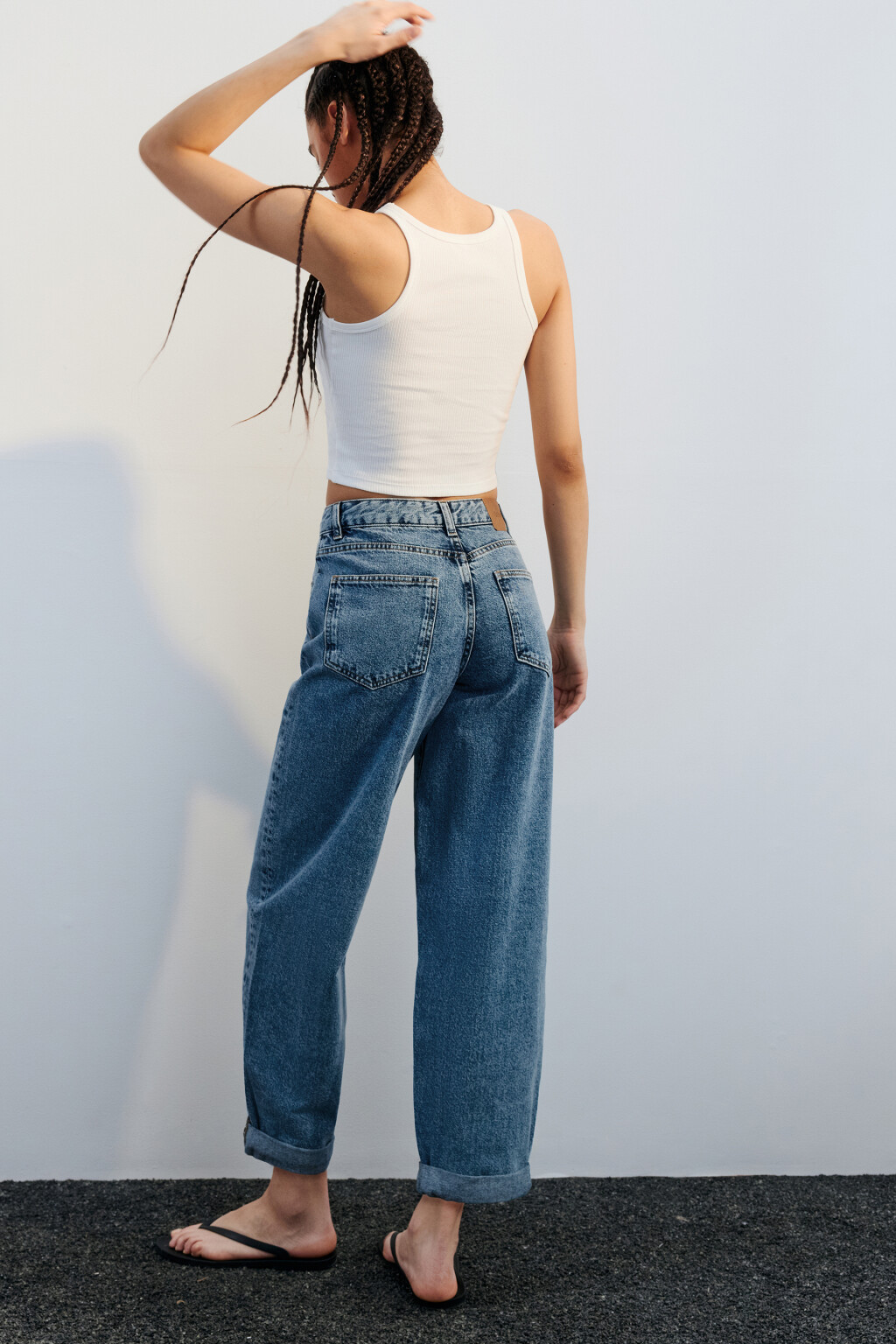 Джинсы-бананы широкие с высокой посадкой - цвет голубой - 1