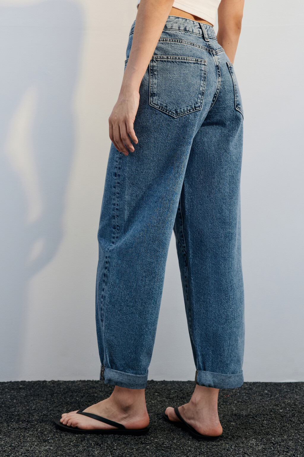 Джинсы-бананы широкие с высокой посадкой - цвет голубой - 3