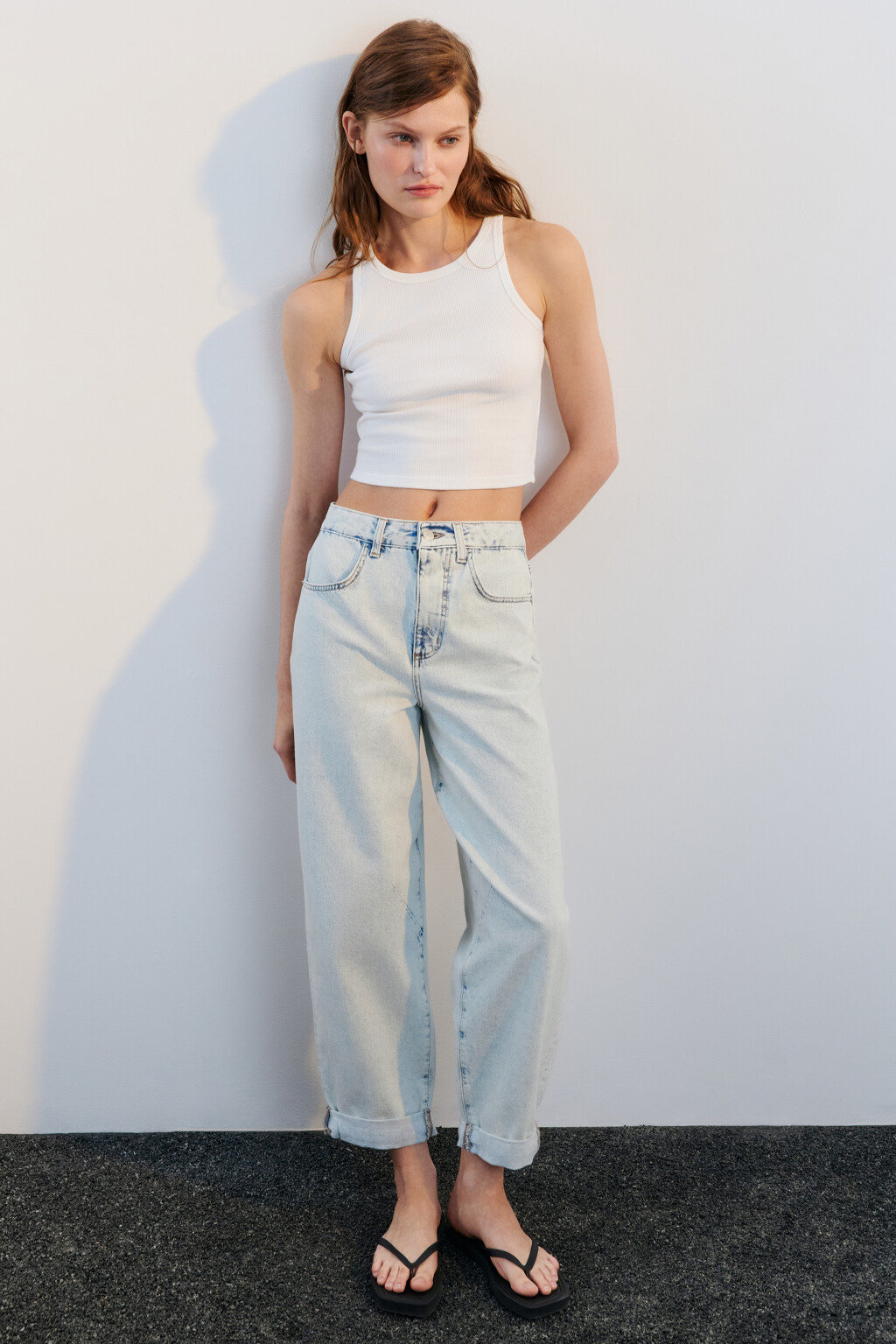 Джинсы-бананы с высокой посадкой - цвет голубой - 1