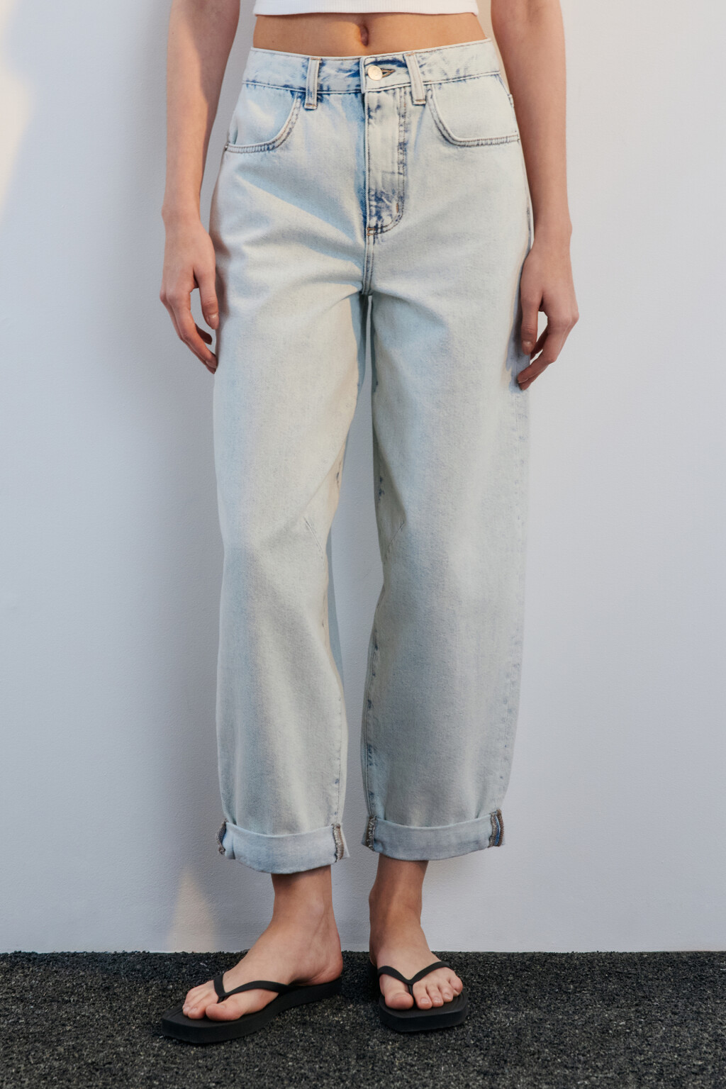 Джинсы-бананы с высокой посадкой - цвет голубой - 2