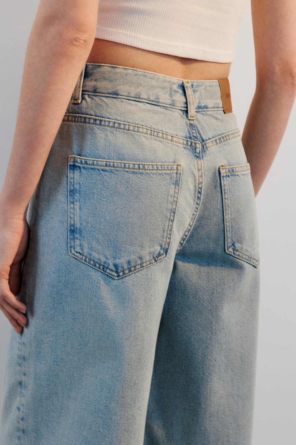 Джинсы-бананы широкие с высокой посадкой - цвет синий - 6