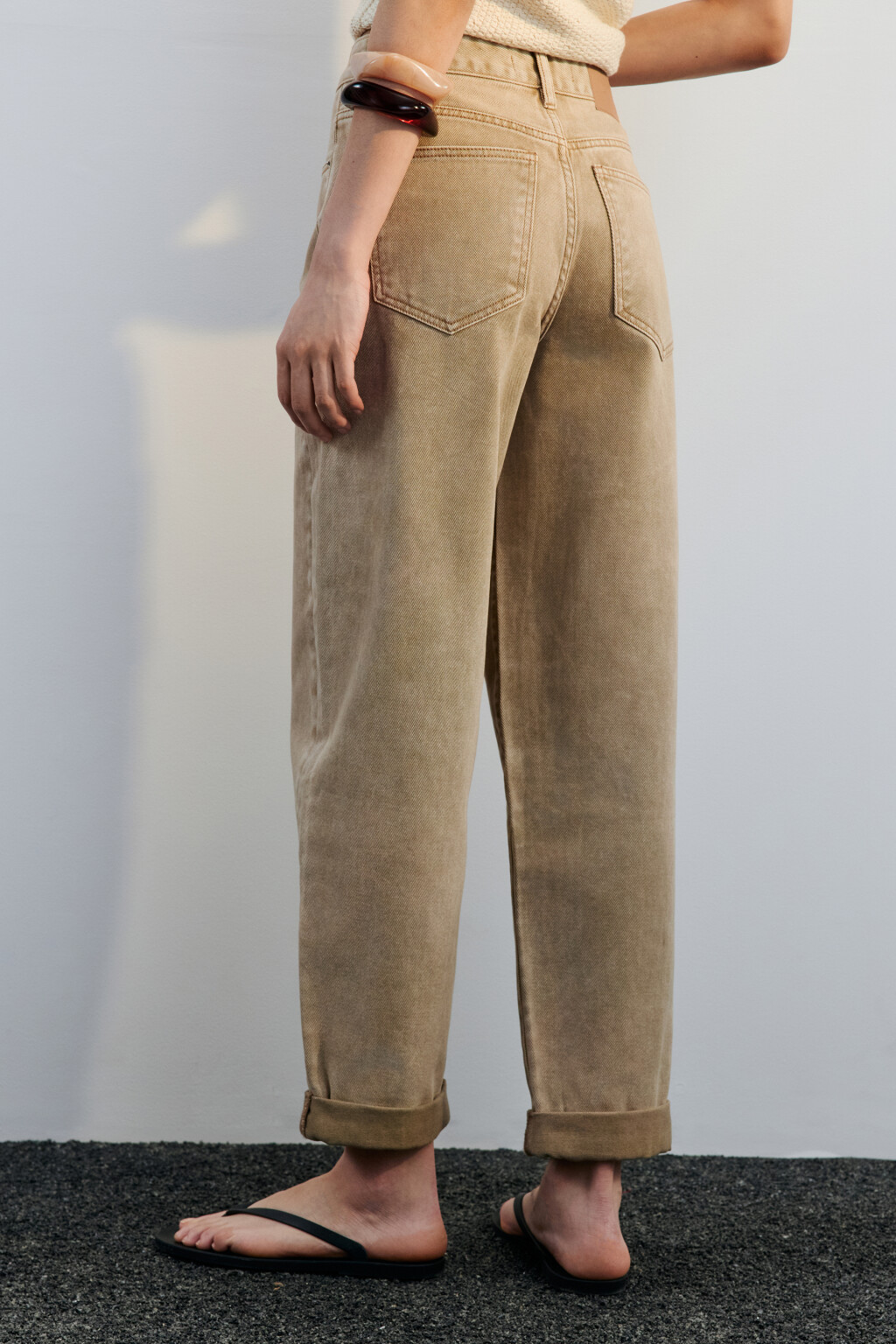 Джинсы-бананы широкие с высокой посадкой - цвет бежевый - 3