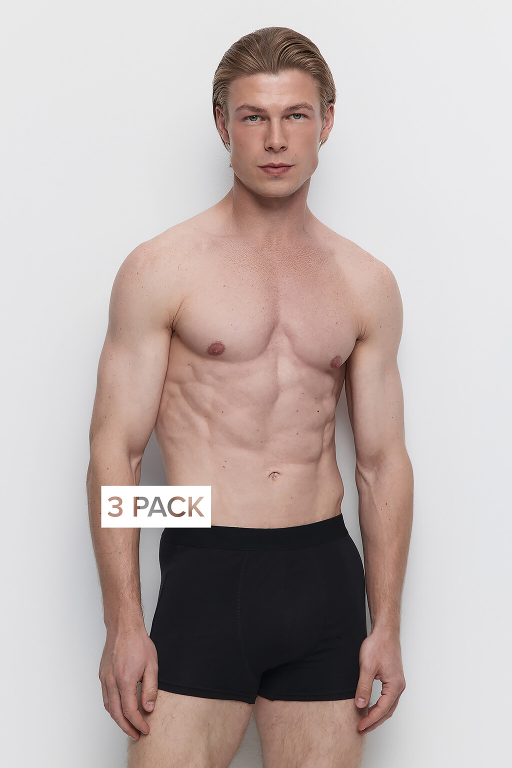 Набор трусов-боксеров хлопковых однотонных (3 пары) - цвет черный - 3