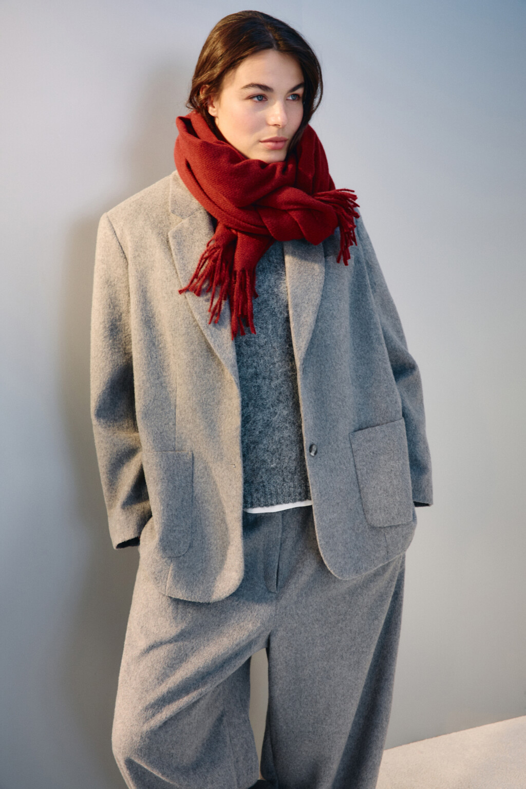 Шарф тонкий базовый с бахромой - цвет бордовый - 2