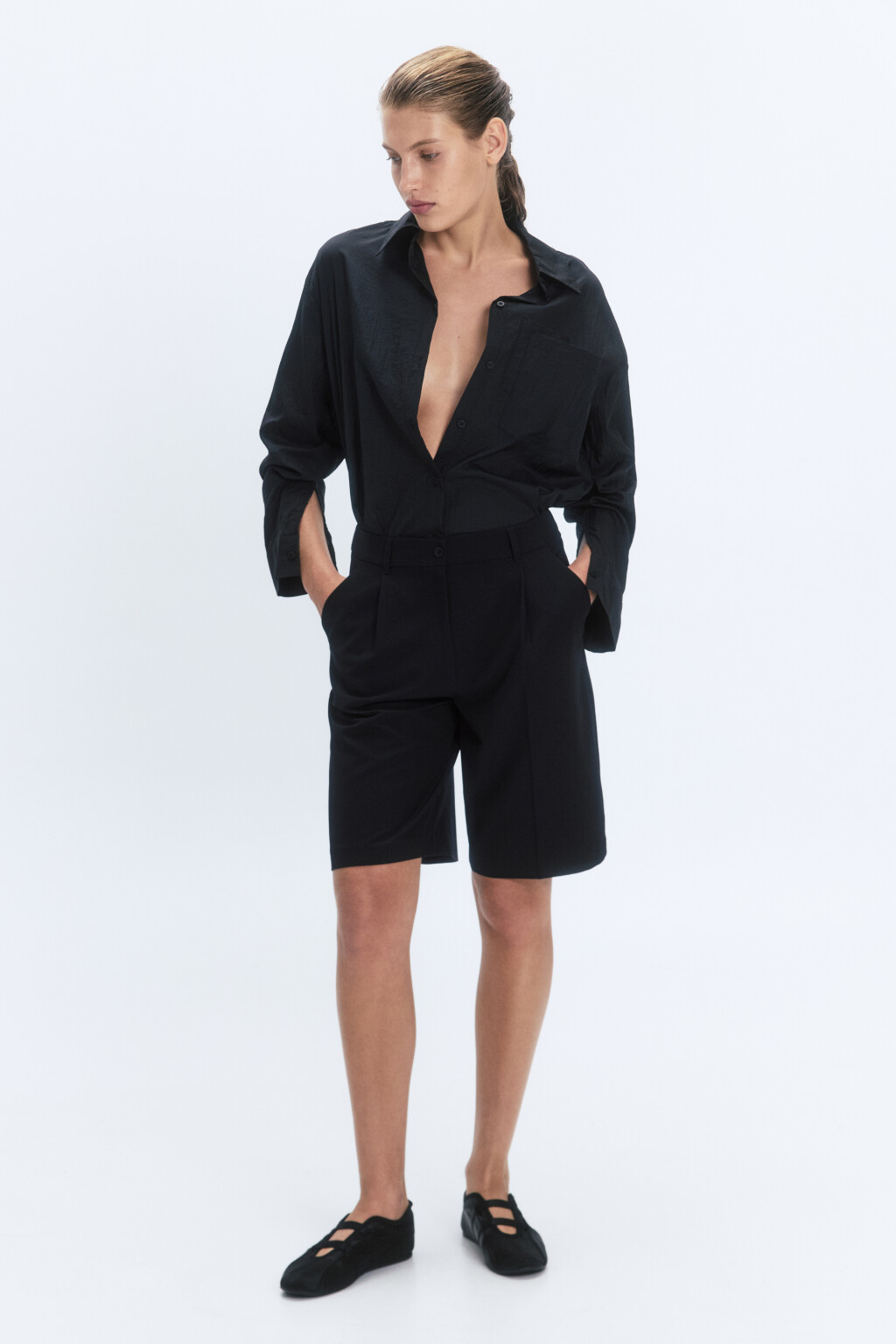 Шорты Bermudas костюмные со средней посадкой - цвет черный - 5