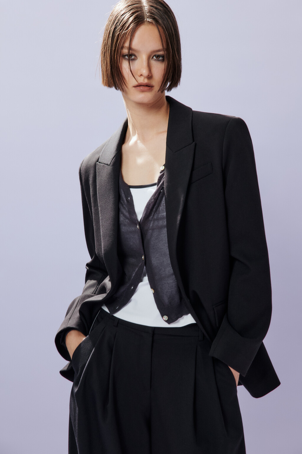 Пиджак однобортный классического кроя - цвет черный - 1