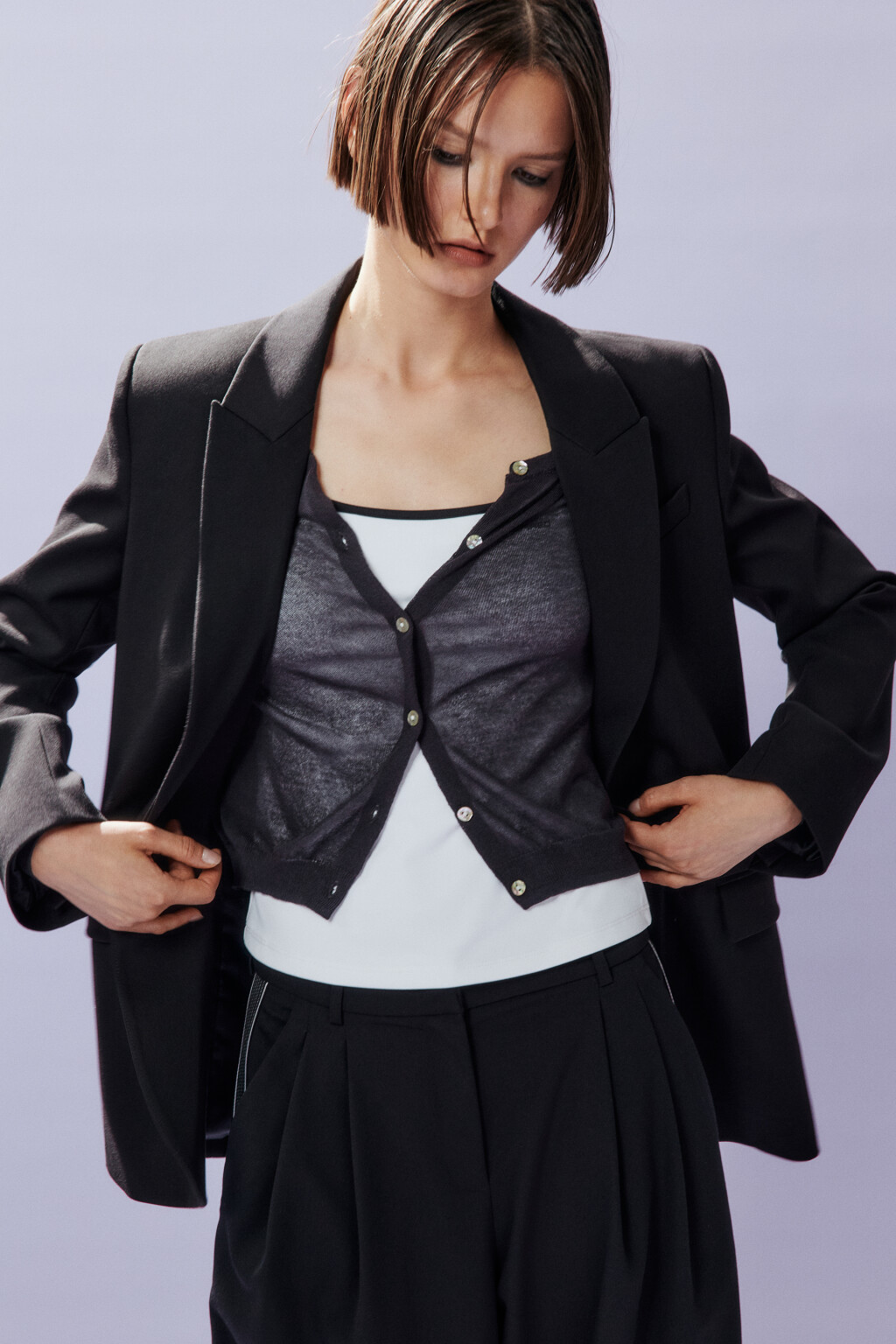 Пиджак однобортный классического кроя - цвет черный - 2