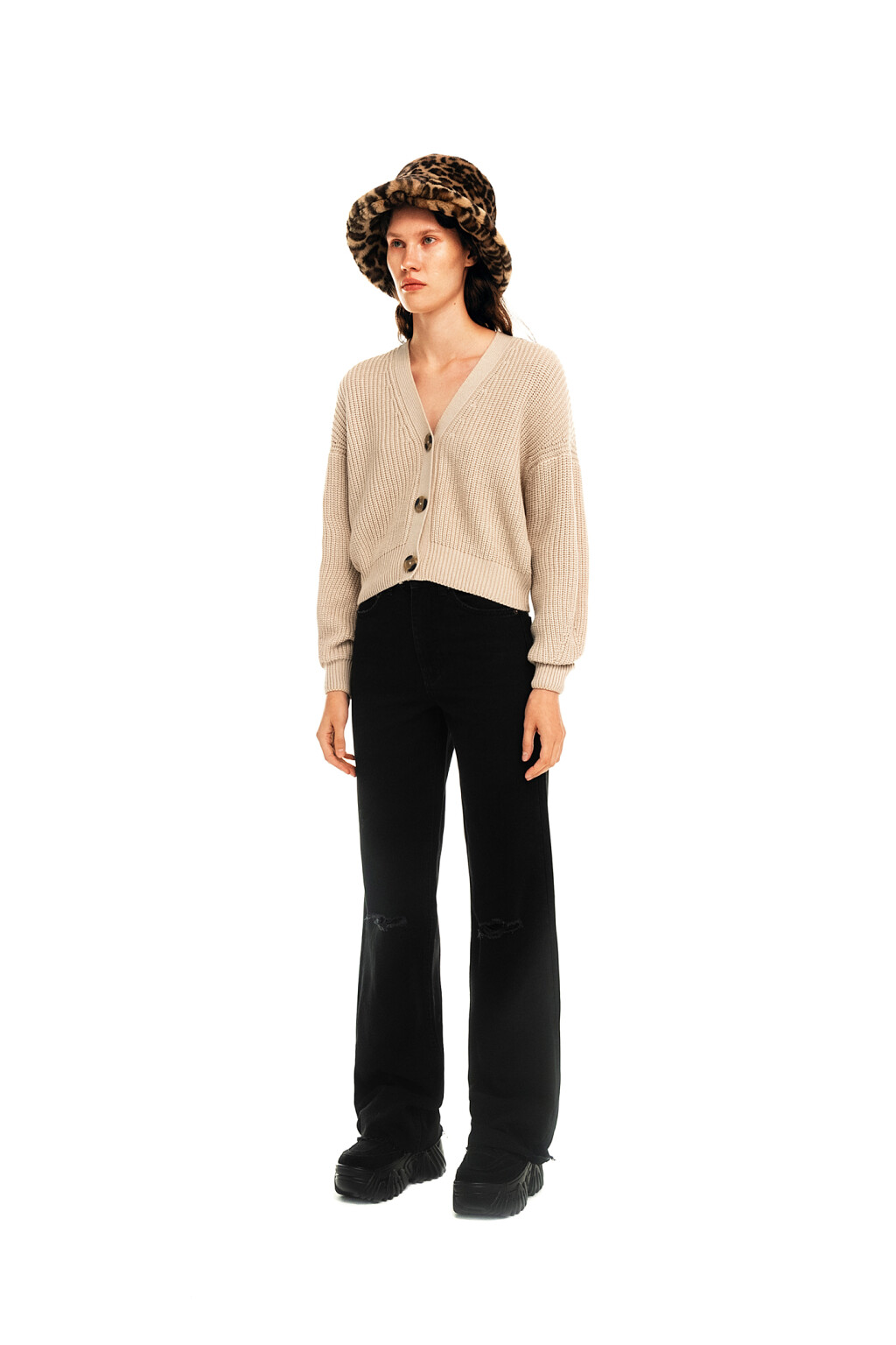 Кардиган хлопковый укороченный - цвет бежевый - 3