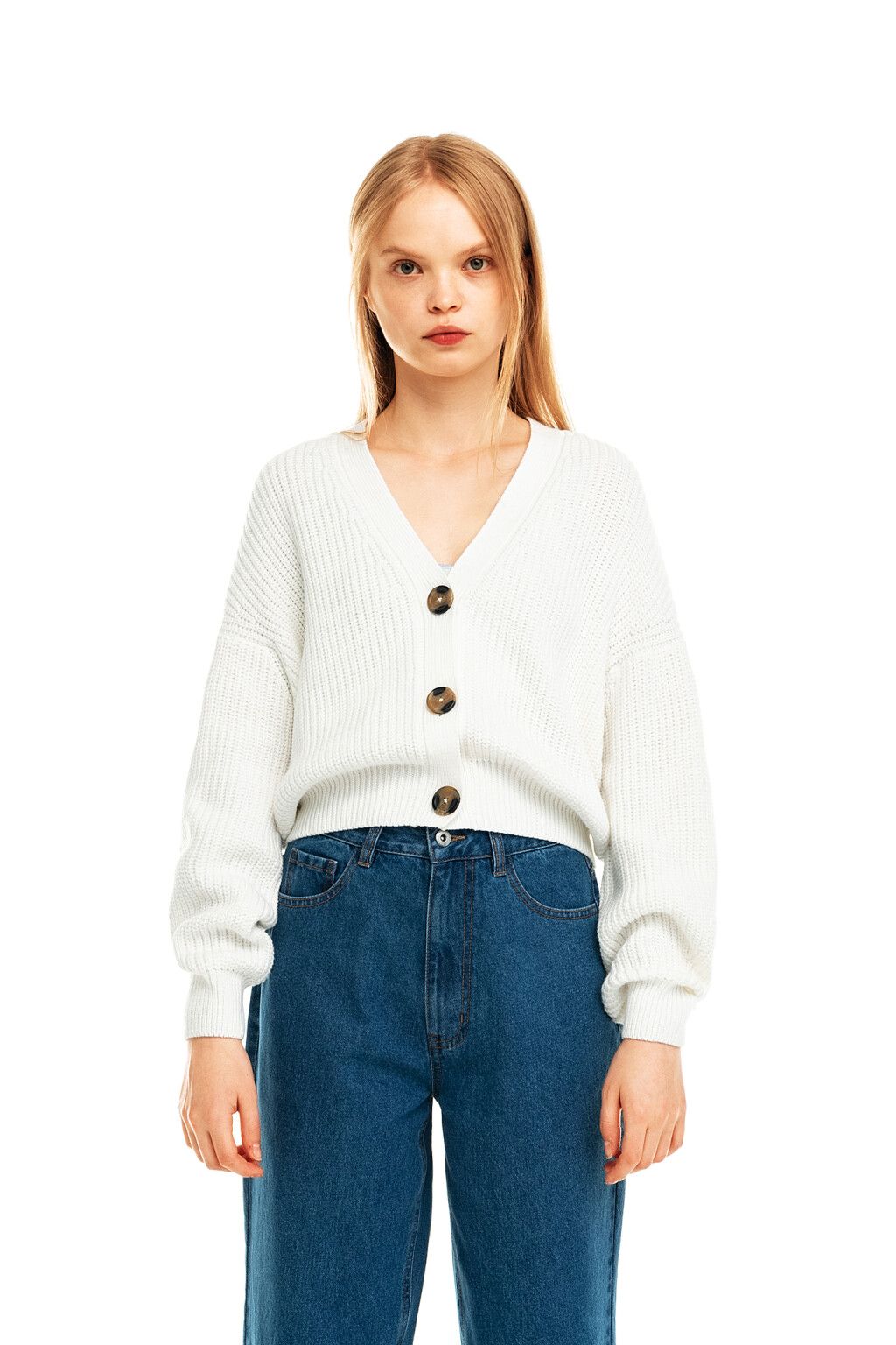 Кардиган хлопковый крупной вязки - цвет бежевый - 1