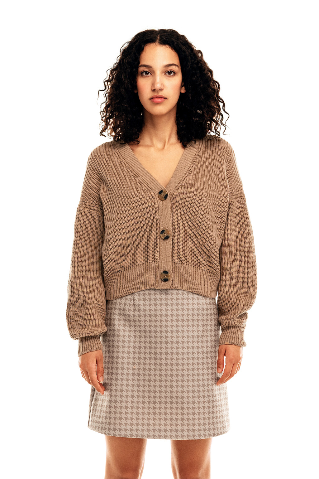 Кардиган хлопковый крупной вязки - цвет бежевый - 1