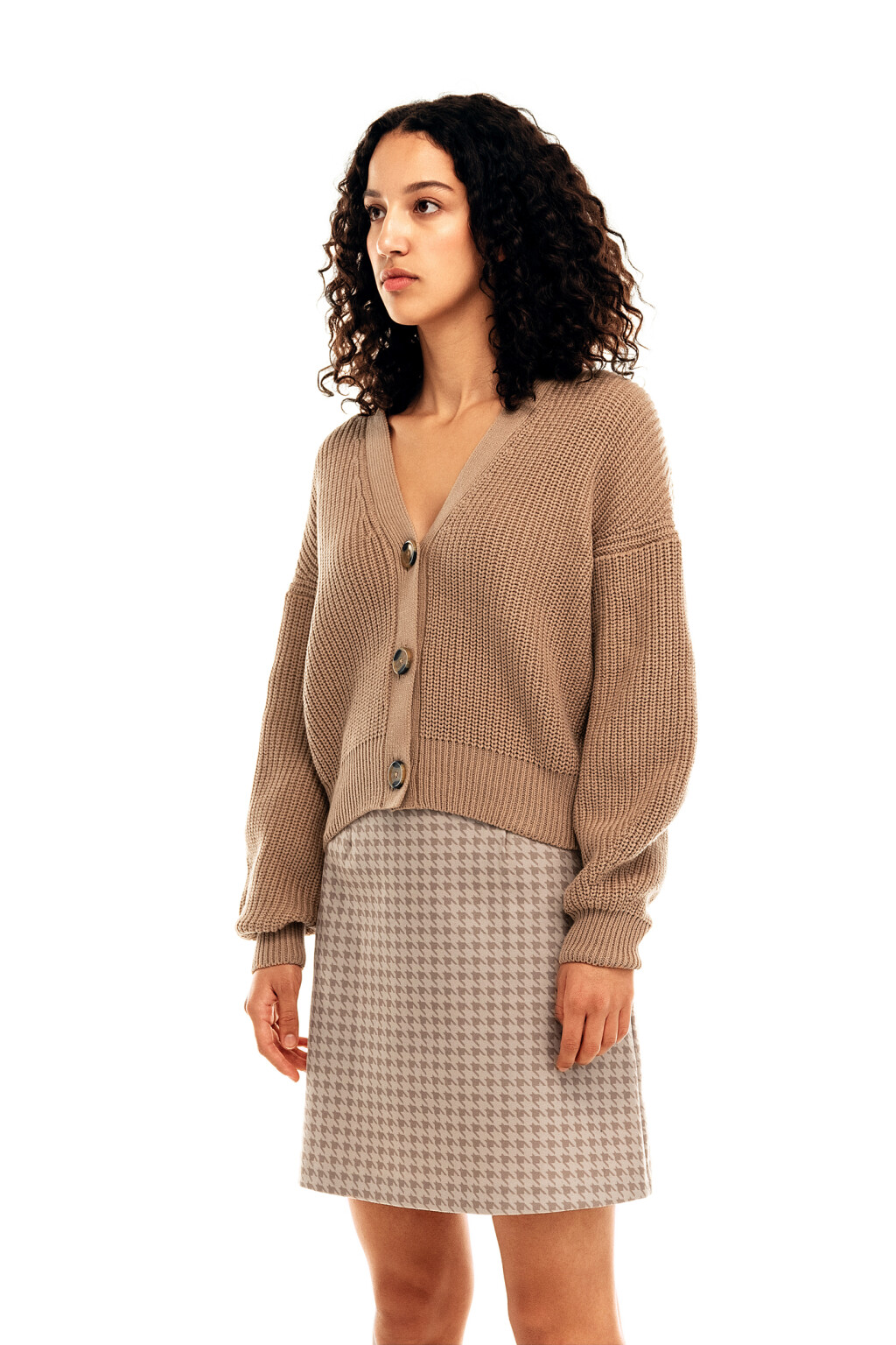 Кардиган хлопковый крупной вязки - цвет бежевый - 4