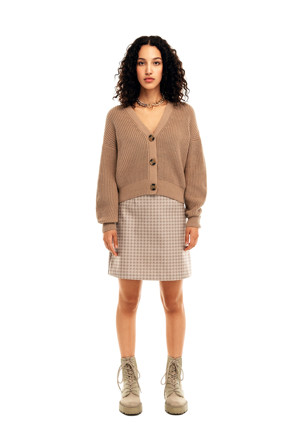 Кардиган хлопковый крупной вязки - цвет бежевый - 5