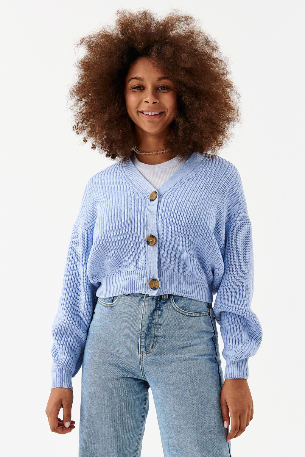 Кардиган хлопковый крупной вязки - цвет голубой - 1