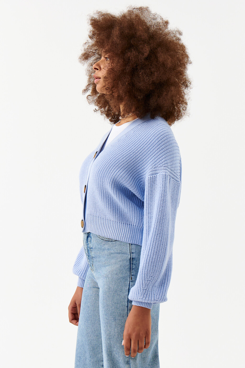 Кардиган хлопковый крупной вязки - цвет голубой - 3