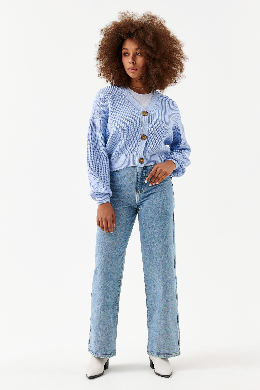 Кардиган хлопковый крупной вязки - цвет голубой - 4