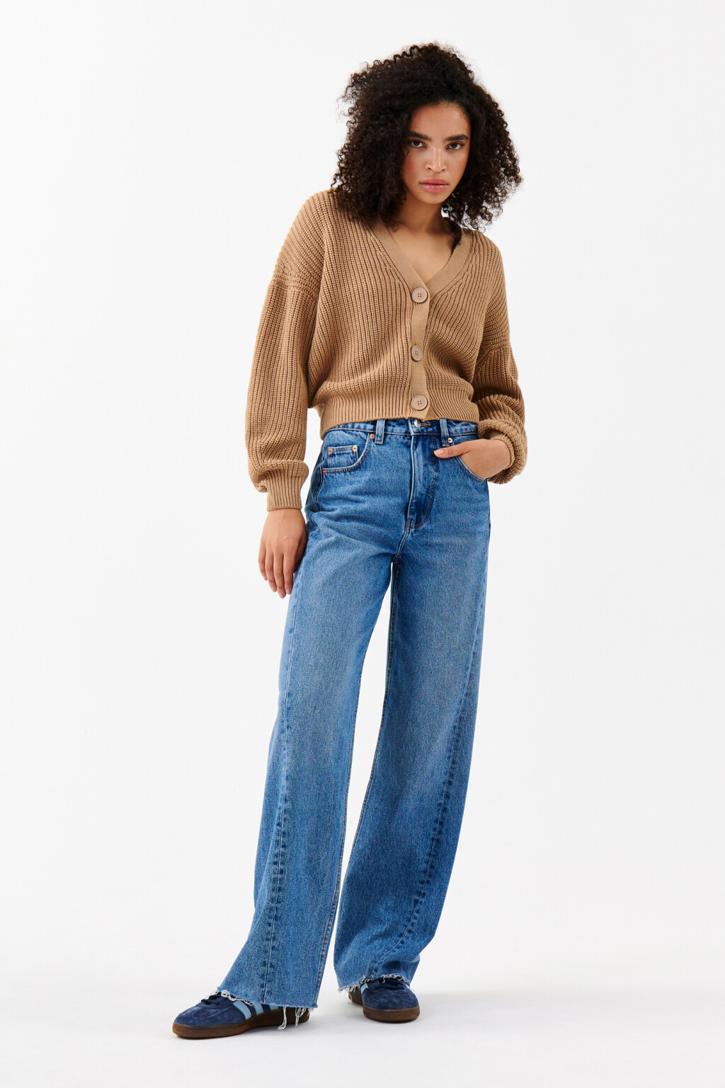 Кардиган хлопковый крупной вязки - цвет бежевый - 4