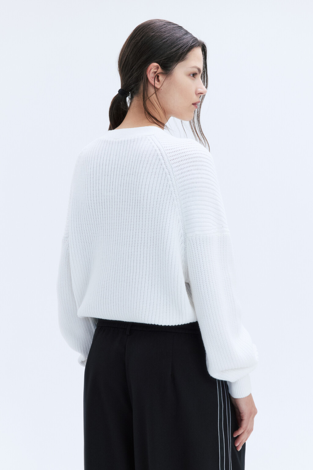 Кардиган на пуговицах вязаный в рубчик - цвет молочный - 4