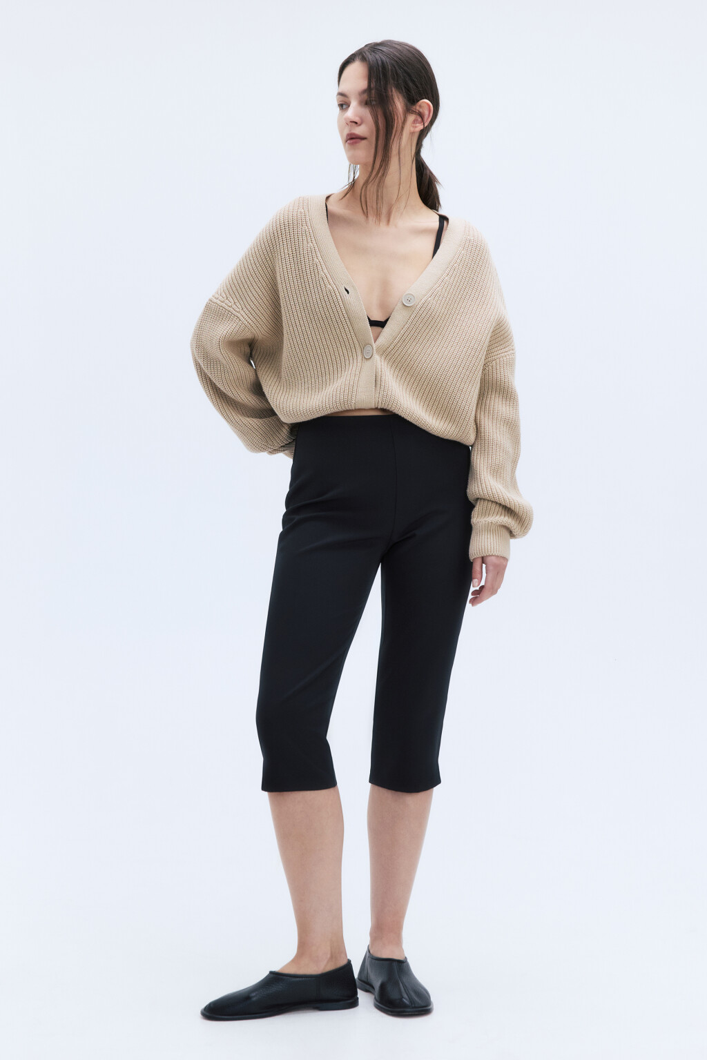 Кардиган на пуговицах вязаный в рубчик - цвет бежевый - 4