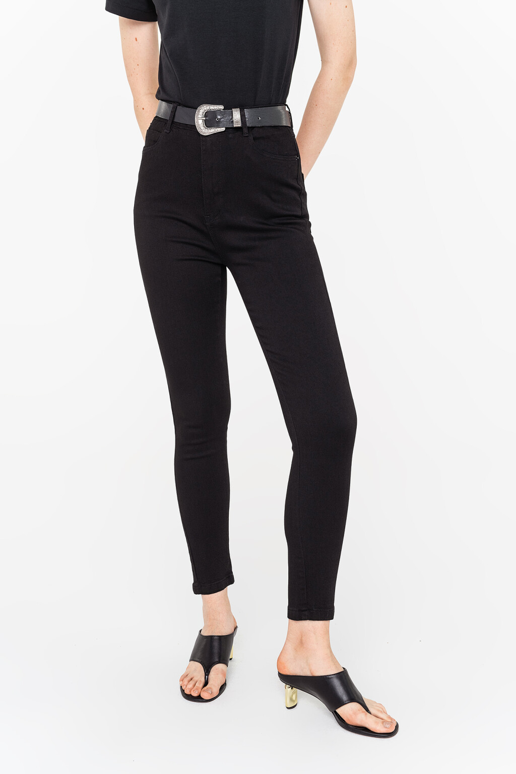 джинсы skinny с высокой посадкой - цвет черный - 1