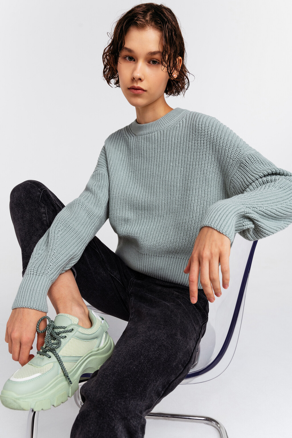 Свитер хлопковый oversize - цвет мятный - 7