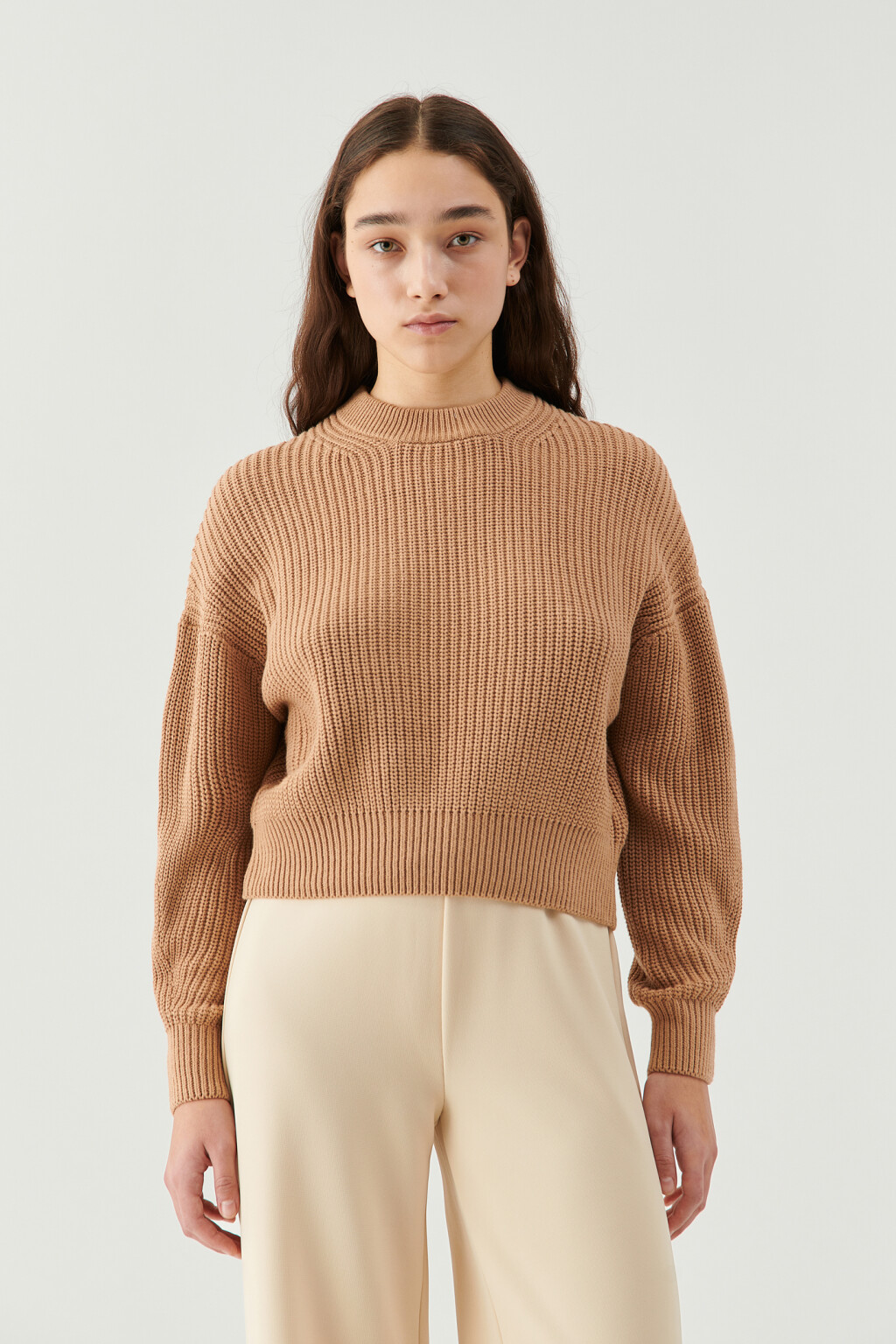 Свитер oversize крупной вязки - цвет бежевый - 1
