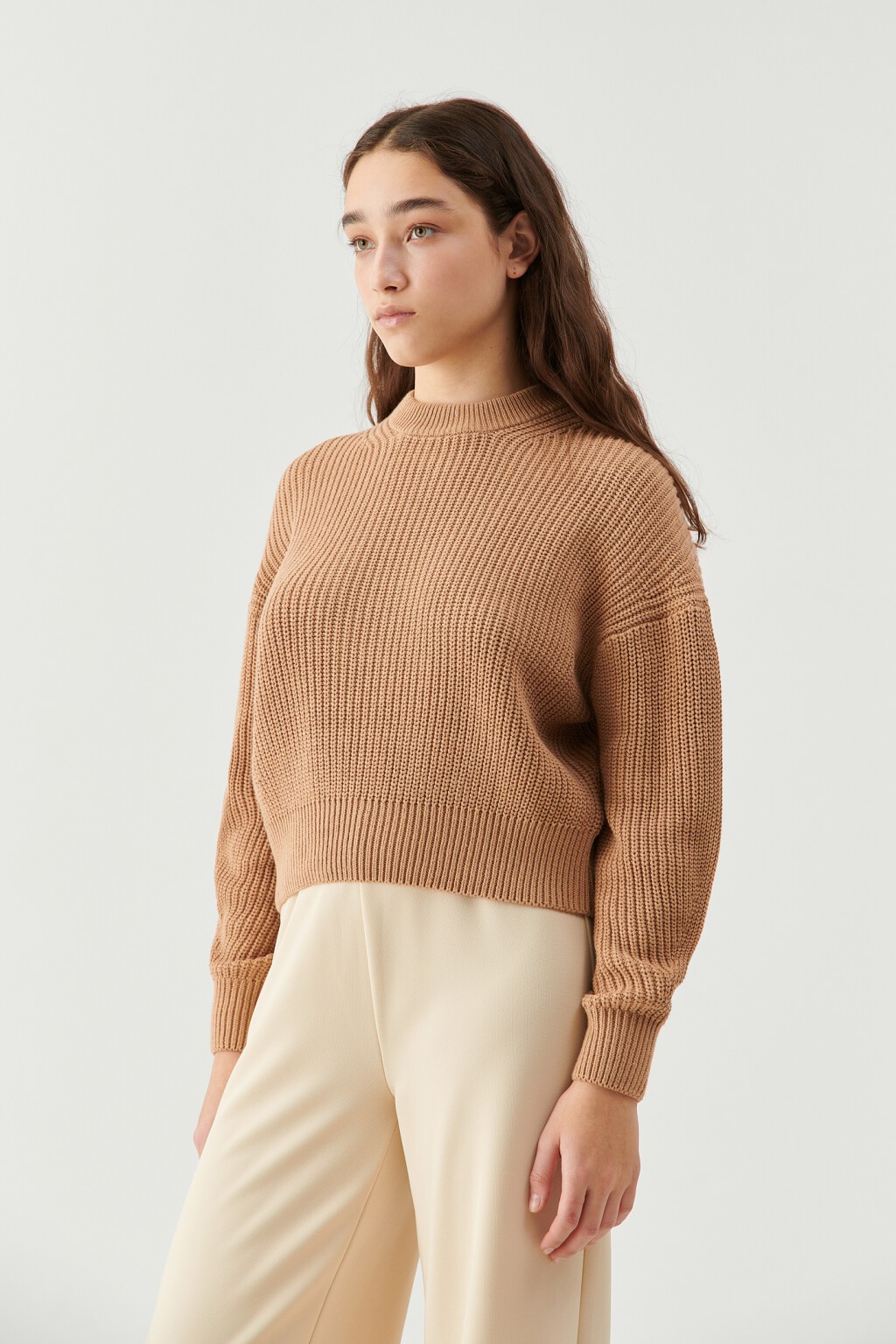 Свитер oversize крупной вязки - цвет бежевый - 3