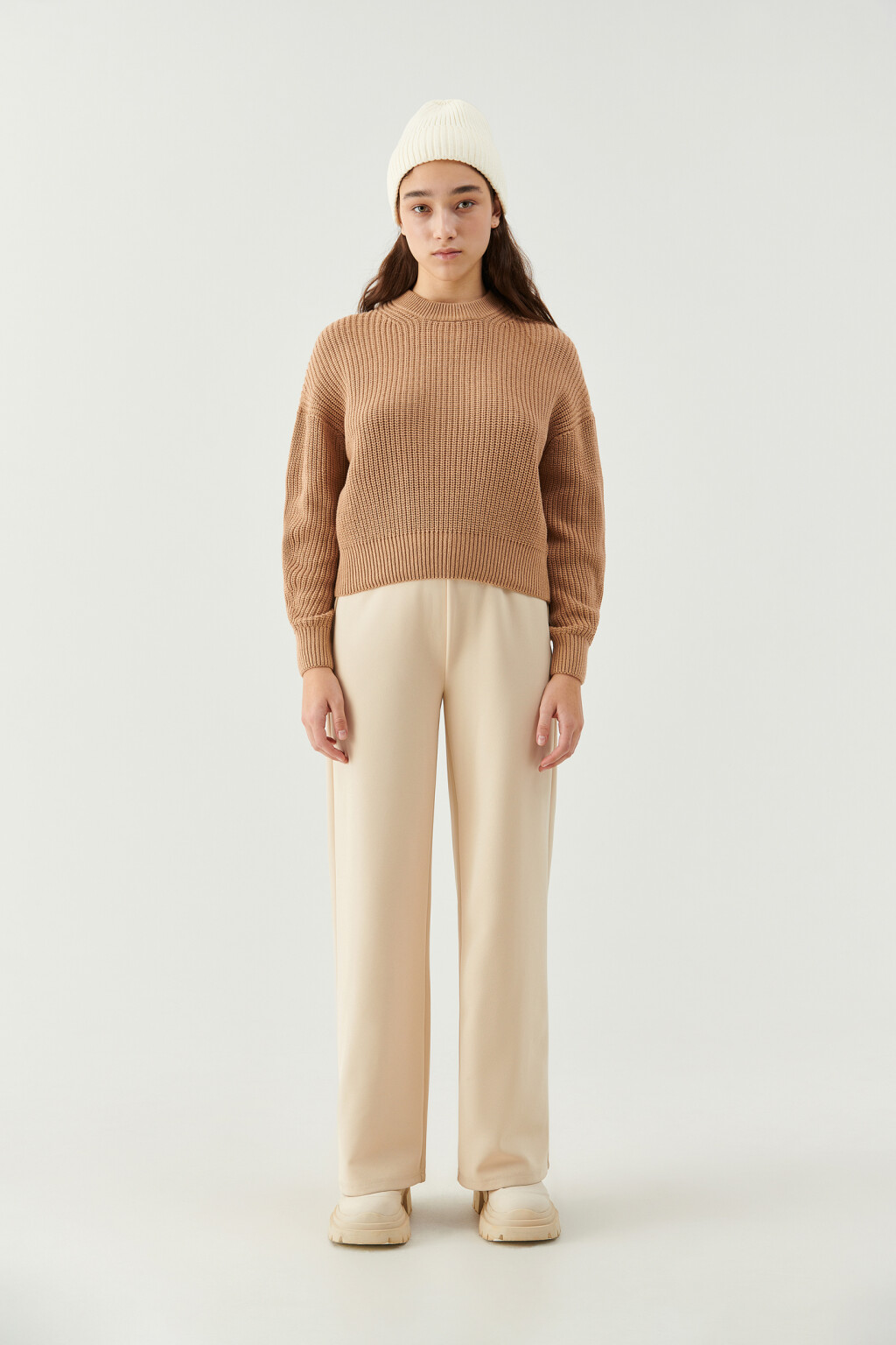 Свитер oversize крупной вязки - цвет бежевый - 4