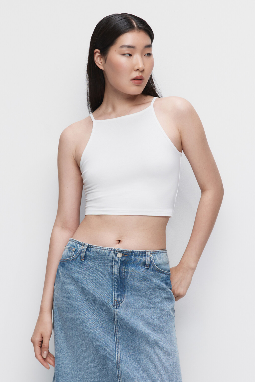 Майка-топ CROPTOP хлопковая укороченная - цвет белый - 3