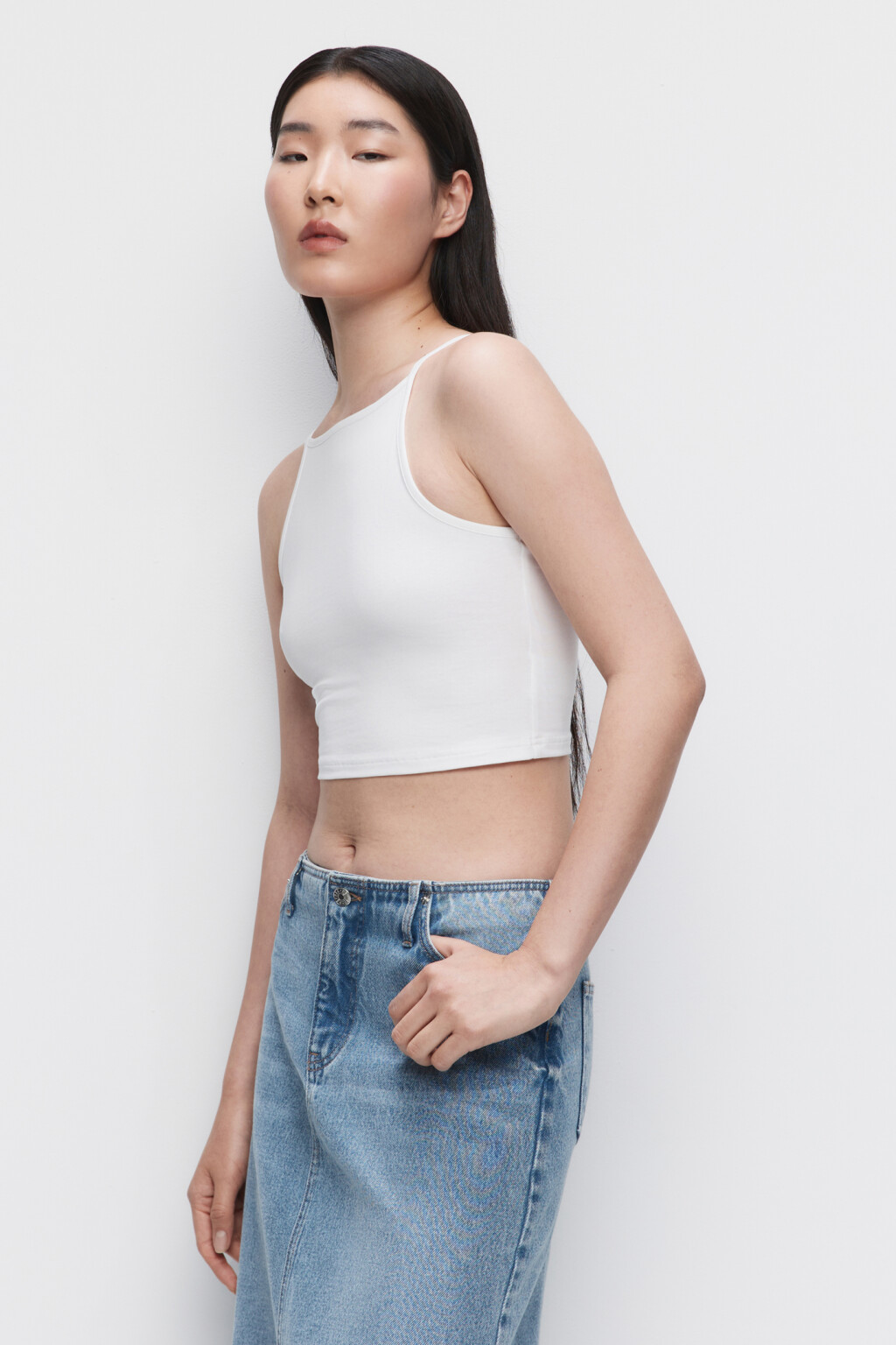 Майка-топ CROPTOP хлопковая укороченная - цвет белый - 2