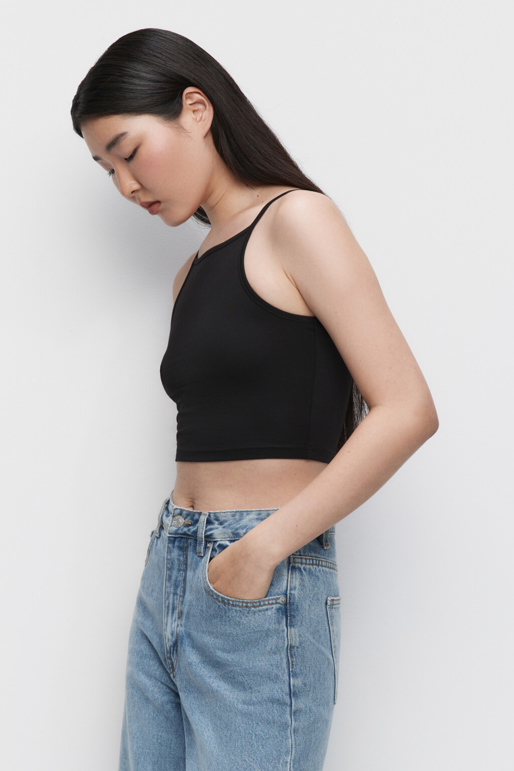 Майка-топ CROPTOP хлопковая укороченная - цвет черный - 1