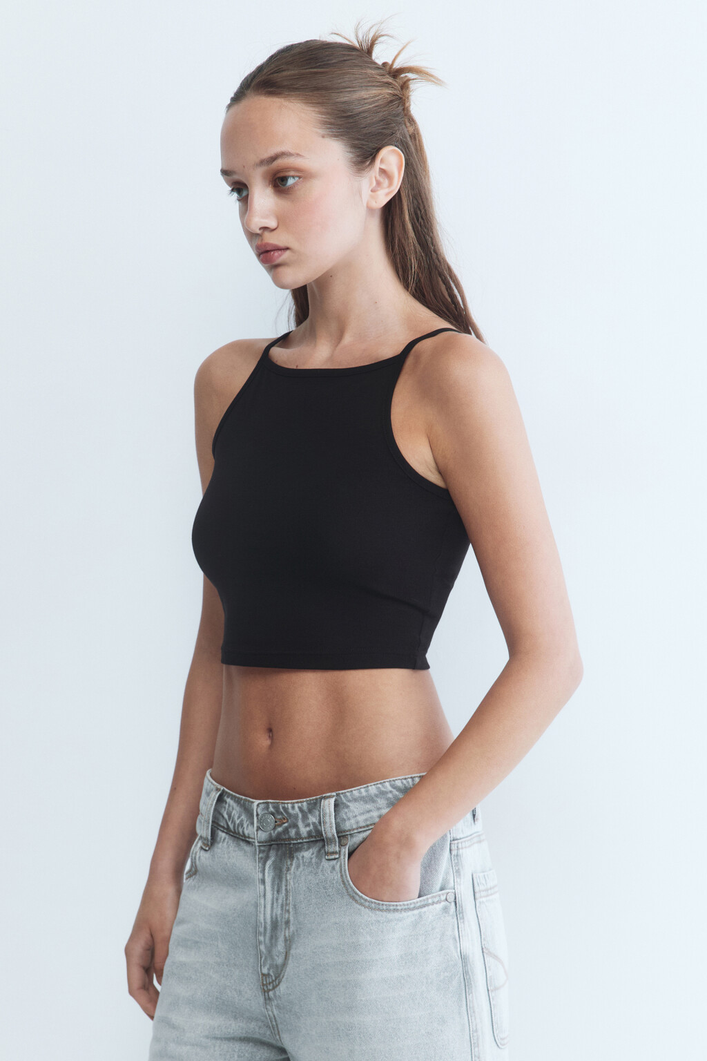 Майка-топ CROPTOP хлопковая укороченная - цвет черный - 3