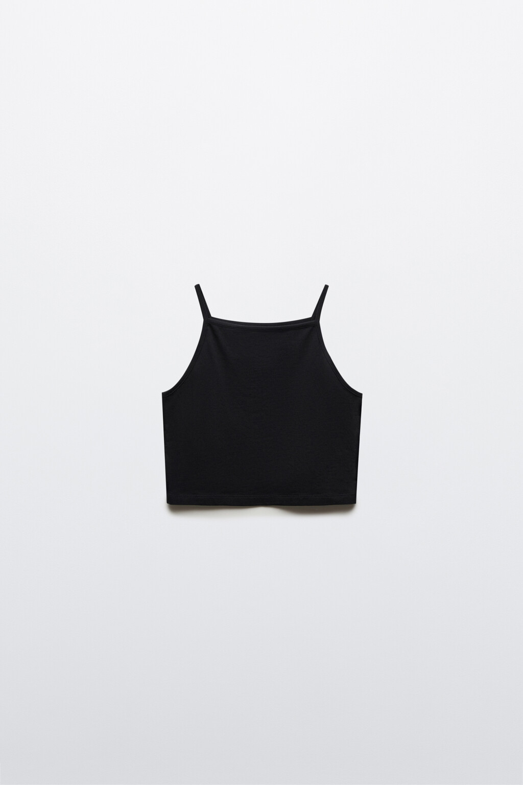 Майка-топ укороченная на тонких бретелях - цвет черный - 1