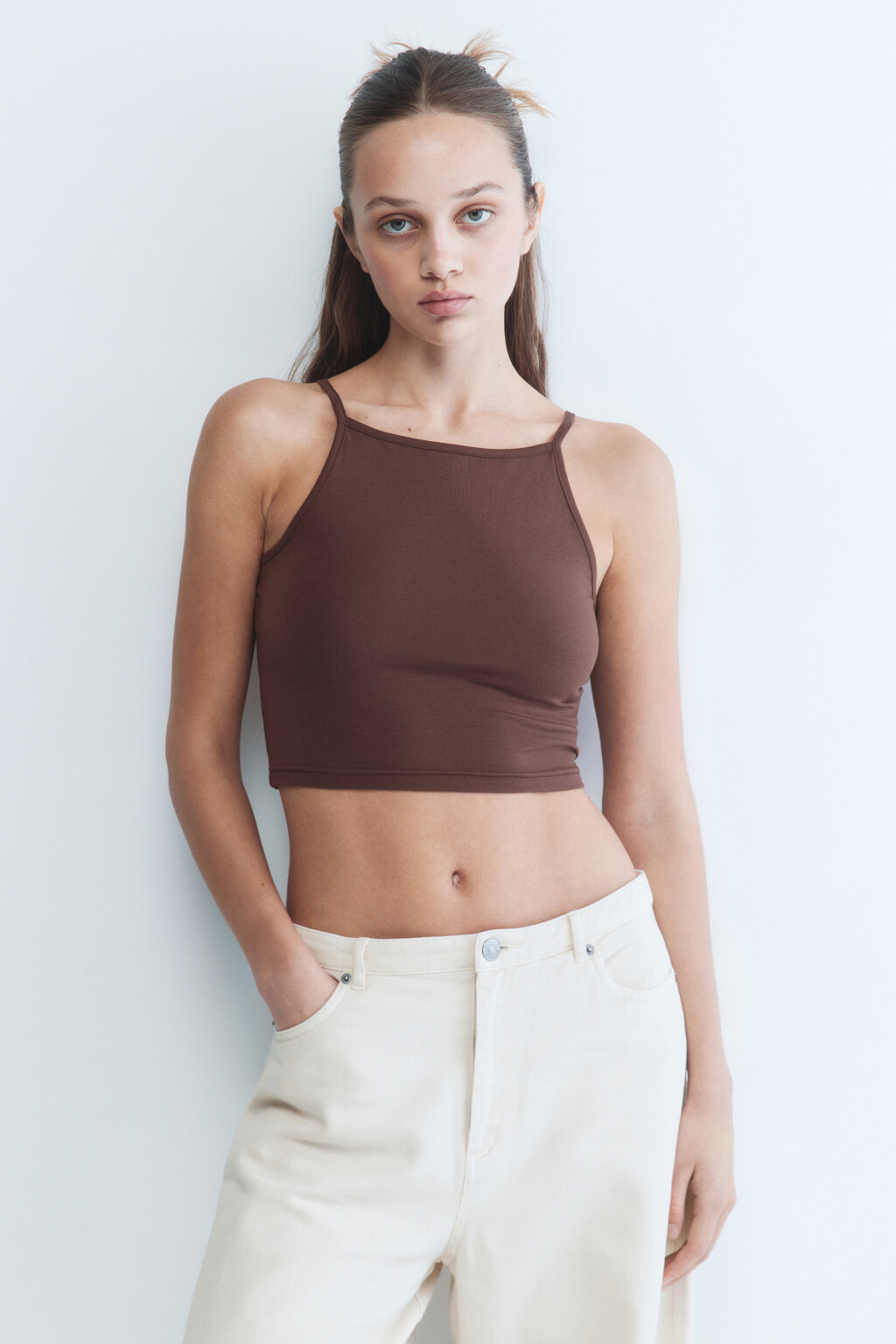 Майка-топ CROPTOP хлопковая укороченная - цвет коричневый - 2