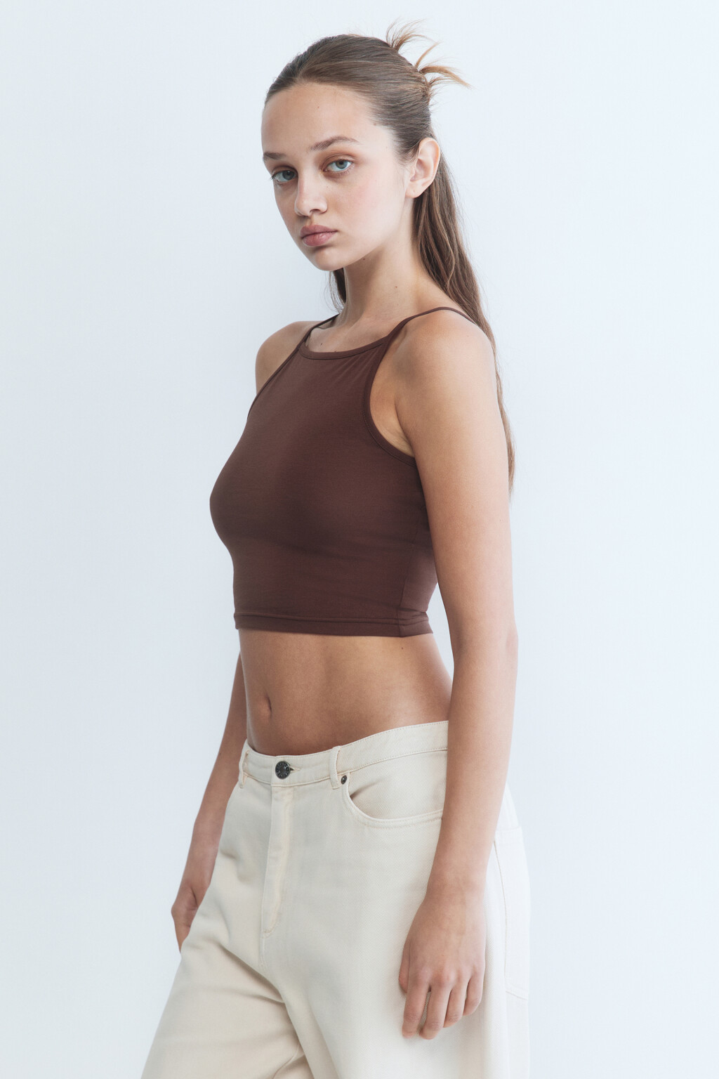 Майка-топ CROPTOP хлопковая укороченная - цвет коричневый - 3