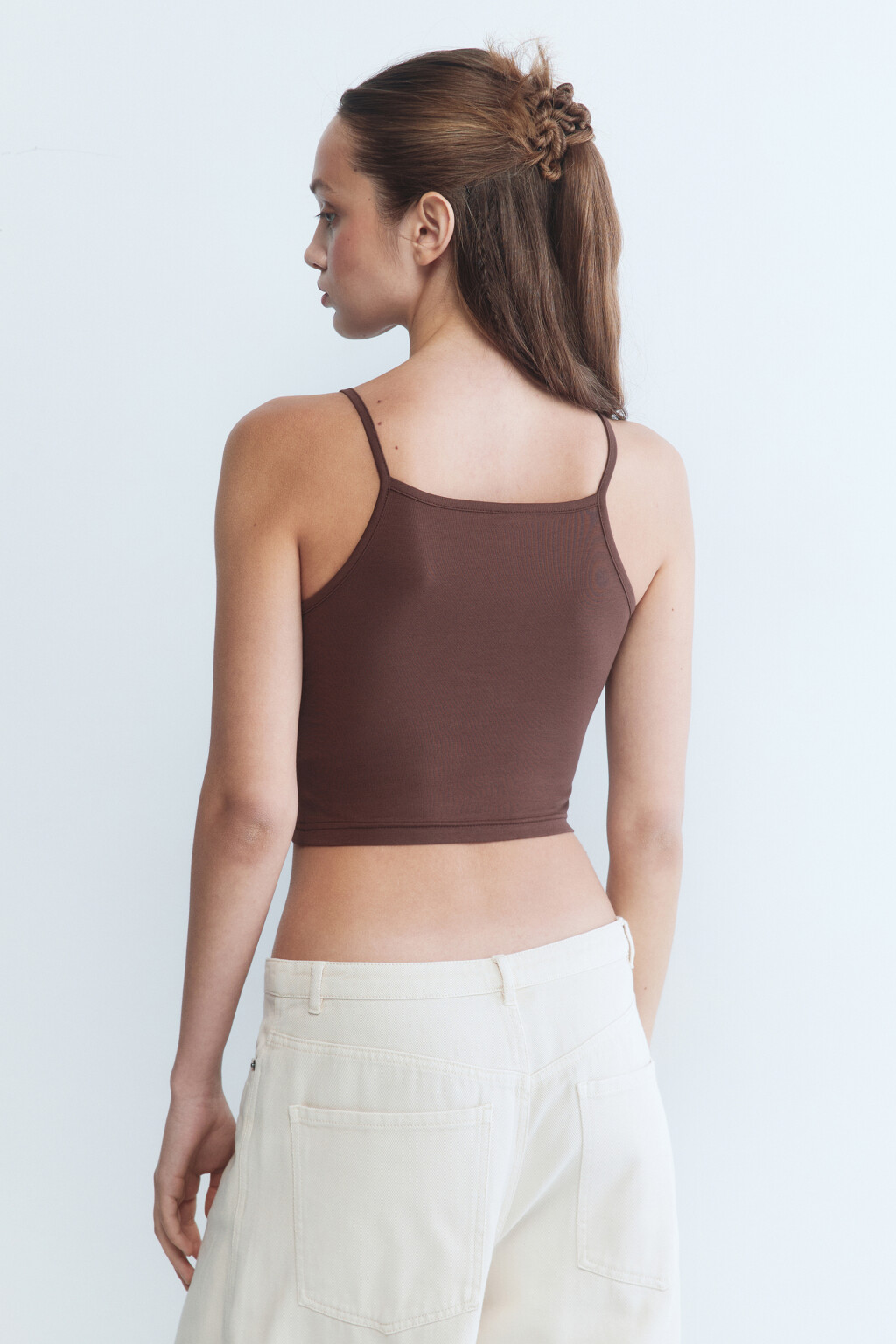 Майка-топ CROPTOP хлопковая укороченная - цвет коричневый - 4