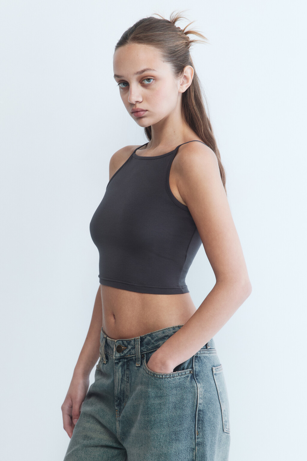 Майка-топ CROPTOP хлопковая укороченная - цвет серый - 3